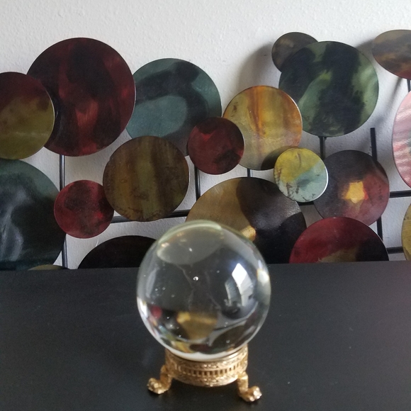 Vintage Crystal Ball with Gold Filigree Stand - Picture 3 of 7